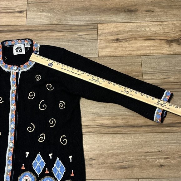 Storybook Knits Cardigan Sweater SZ Large Black Deco Glamour Knit Beaded - Picture 10 of 12